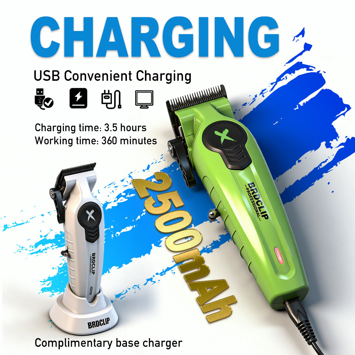 High Power Rechargeable Hair Clipper with Ceramic Tip and Multiple Combs