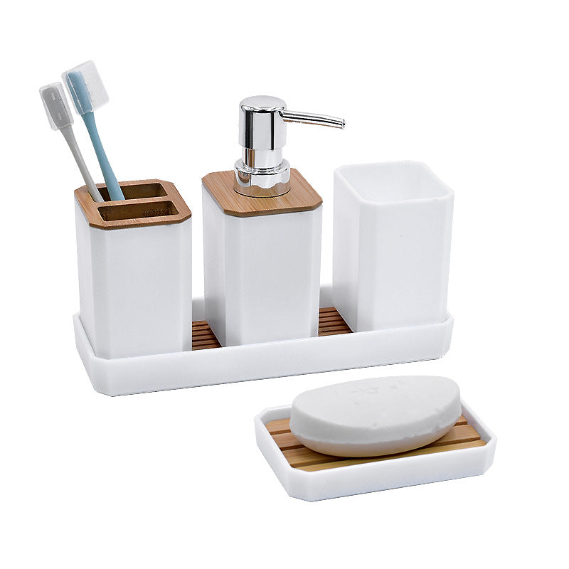 5-Piece Bathroom Wash Set with Ceramic-Inspired Design - Stylish Home Organizer