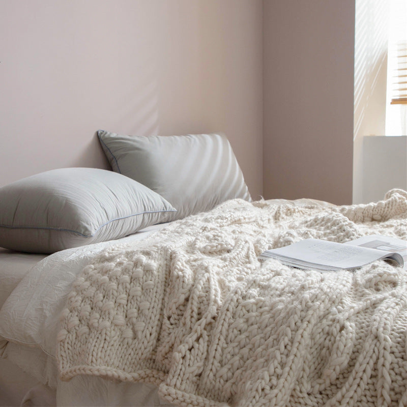 White Wool Throw Blanket 120x150cm - Thick Upholstered Sofa Cover
