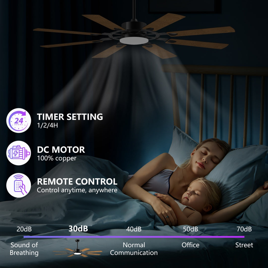 60 Inch Ceiling Fan with Lights and Remote Control - Reversible DC Motor, Black