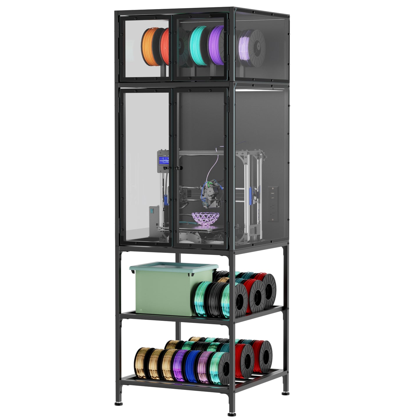3D Printer Cabinet with Filament Storage Rack - Black