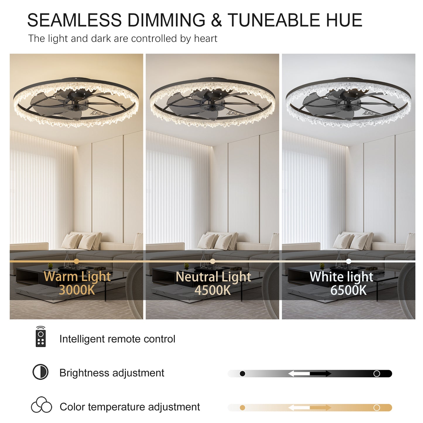 20-Inch Black Smart Ceiling Fan Light with Remote Control