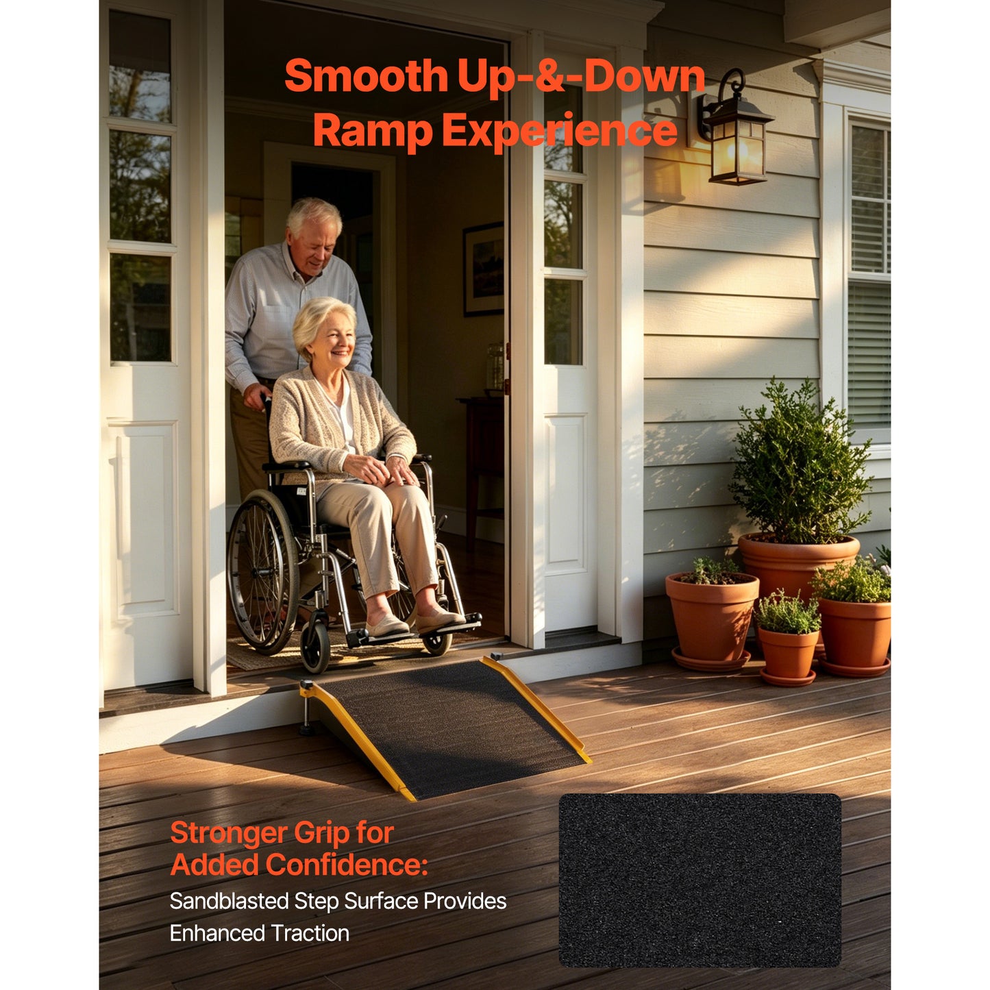Adjustable Aluminum Wheelchair Ramp for Doorways - Non-Slip Threshold, 26.4 x 31.9 Inches, 400 Lb Capacity