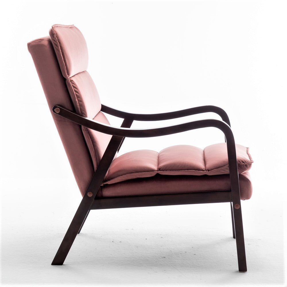 Mid-Century Modern Rose Accent Chair With Wood Armrest, Upholstered
