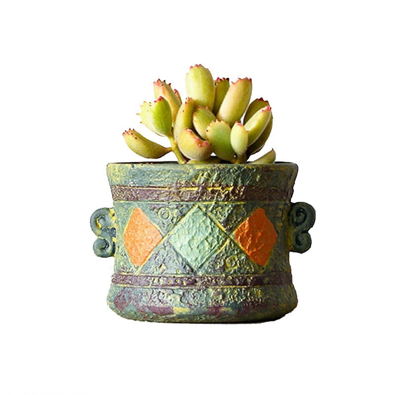 Mediterranean-Style Hand-Painted Ceramic Succulent Pot - Rustic Flower Planter