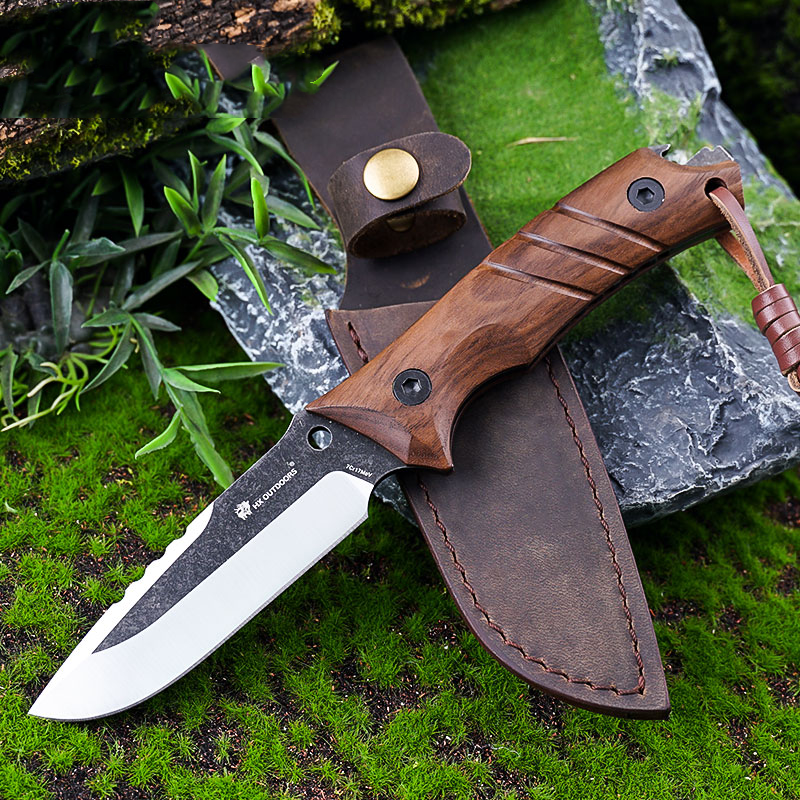 Multi-Functional Outdoor Walnut Handle Fruit Knife - Black Steel Blade