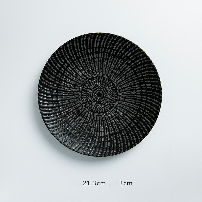 Porcelain Flat Pasta Plate - Nordic Style Black Meteor Shower 8-11 Inch