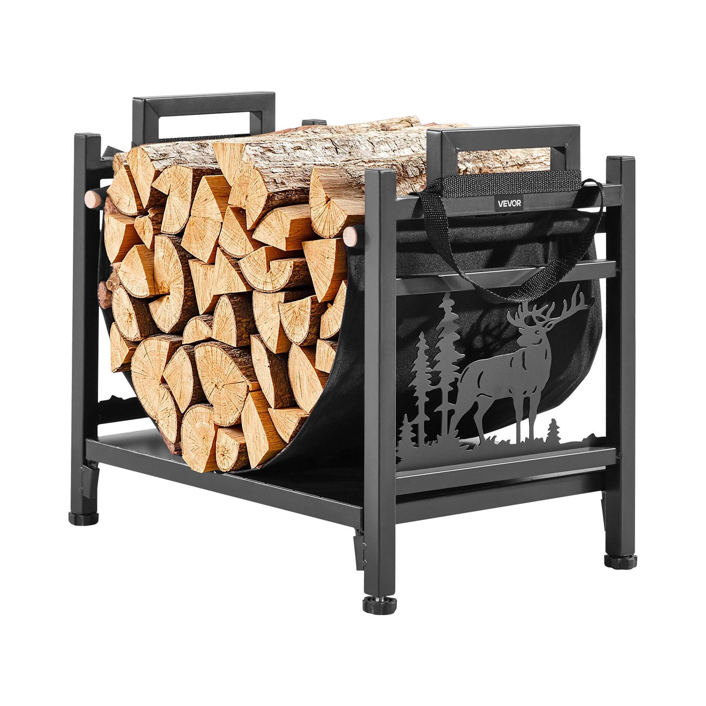 Heavy Duty Firewood Rack with Canvas Log Carrier - 1.5 Ft Steel Indoor Wood Storage Stand
