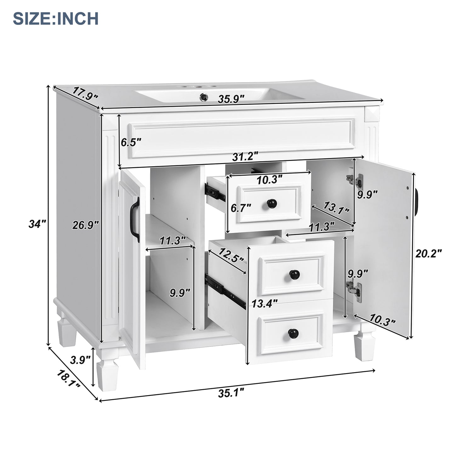36-Inch Modern Bathroom Vanity with Sink & Storage Cabinet - White