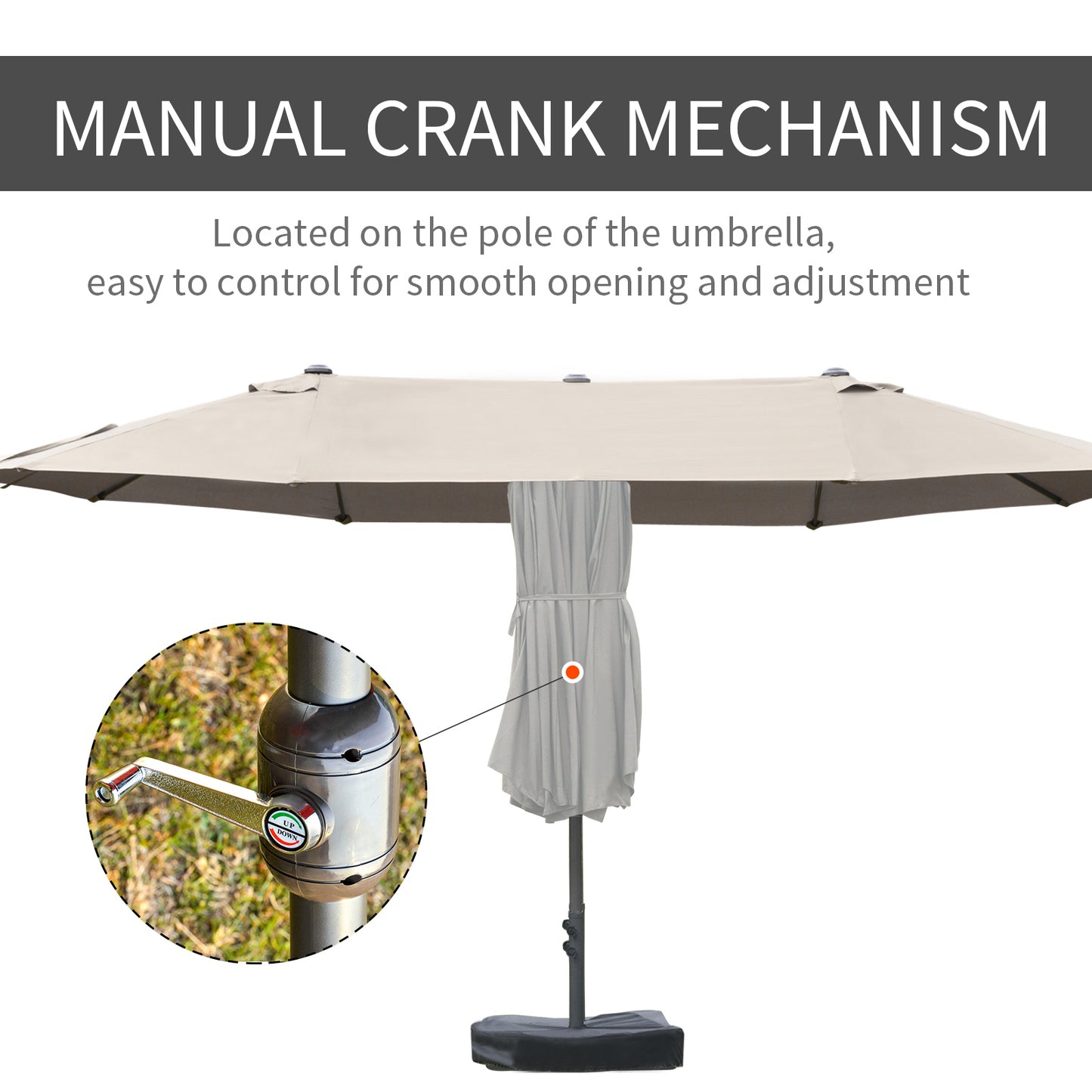 15' Double-Sided Patio Umbrella with Base - Coffee