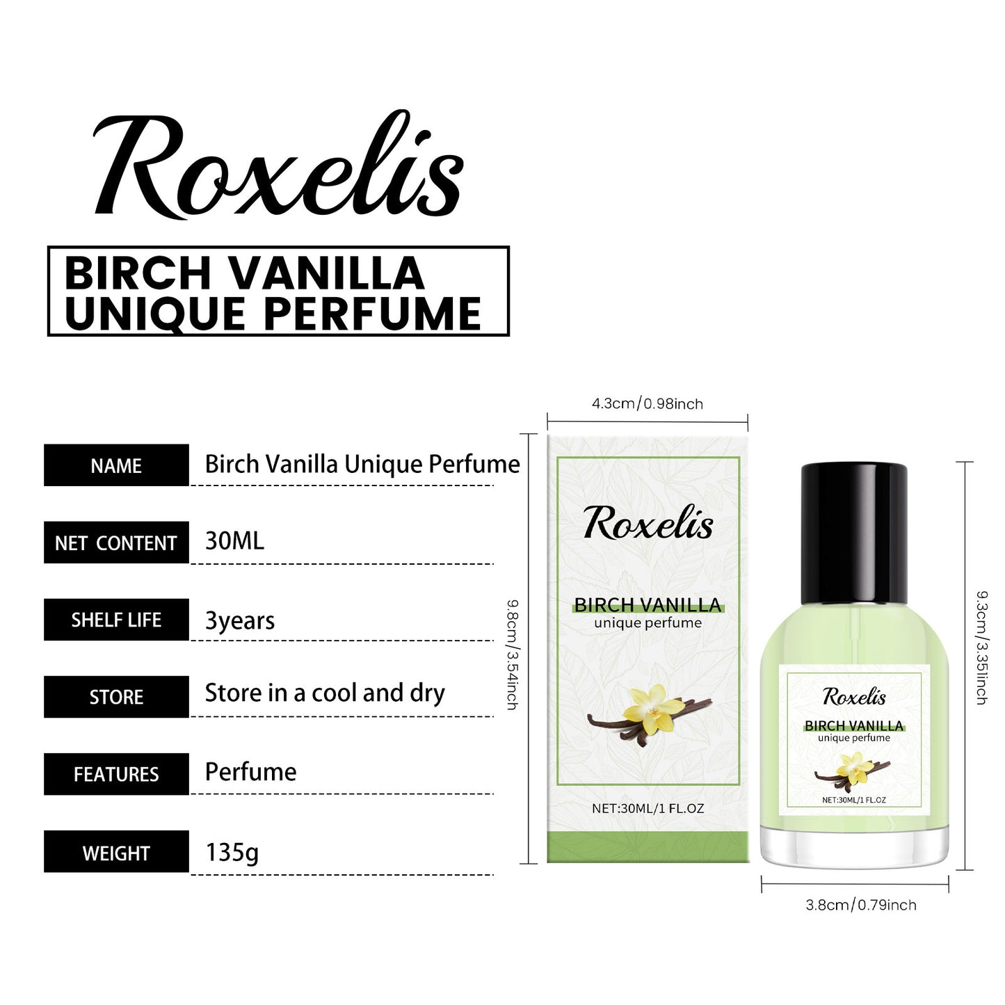 Birch Vanilla Unisex Perfume - Long Lasting Warm Scent, 30ml
