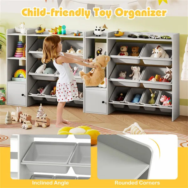 Kids Toy Organizer (Grey) - 44"x12"x39.5", 8 Storage Boxes, Open