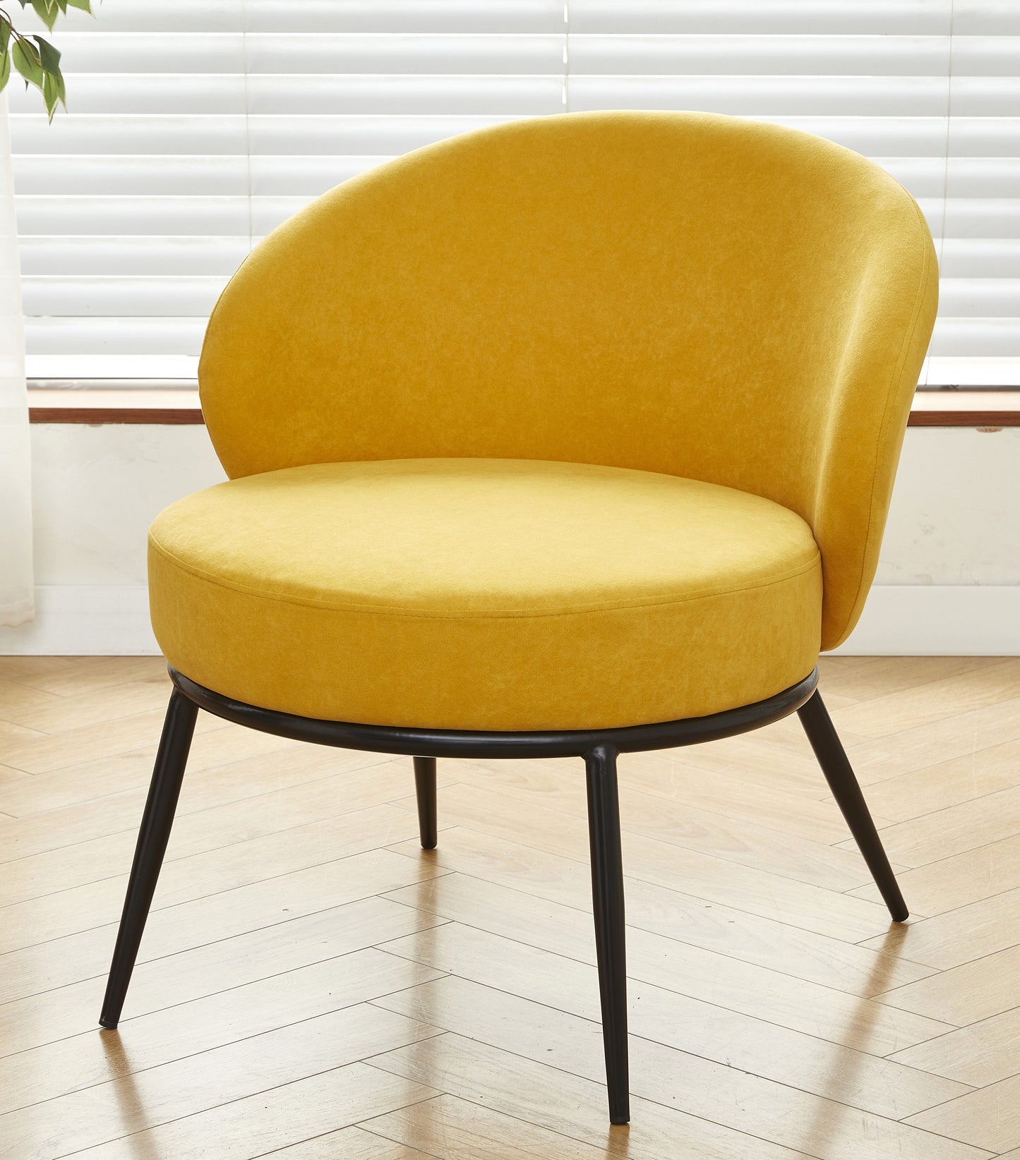 Round Velvet Accent Chair, Mid-Century Modern Upholstered Armchair