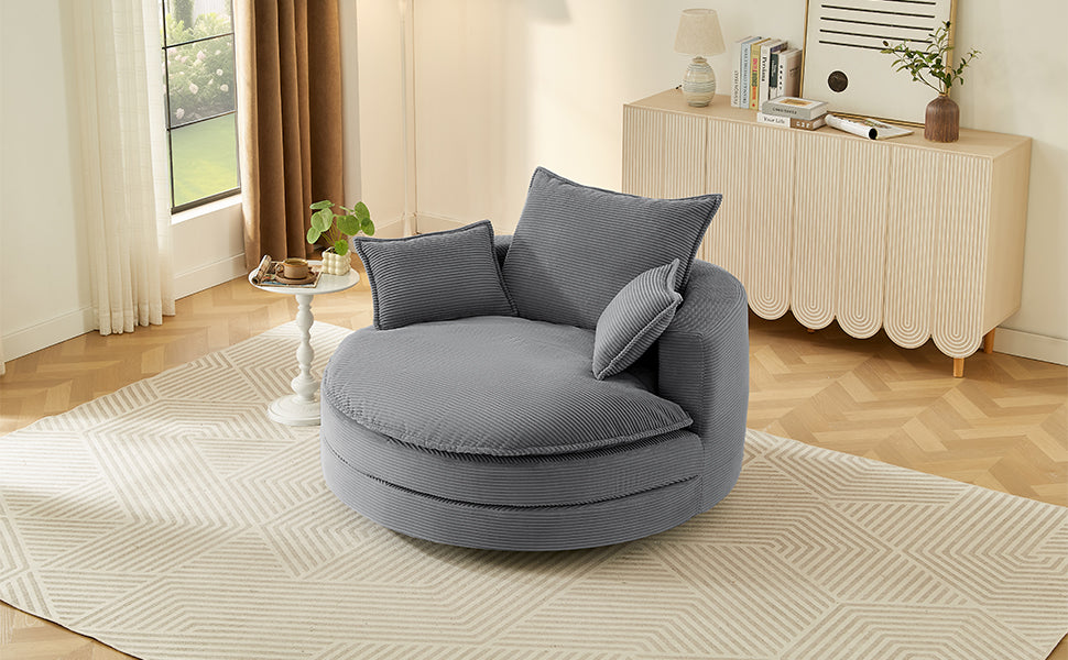 360° Swivel Barrel Chair with Dual-Layer Cushion - Grey