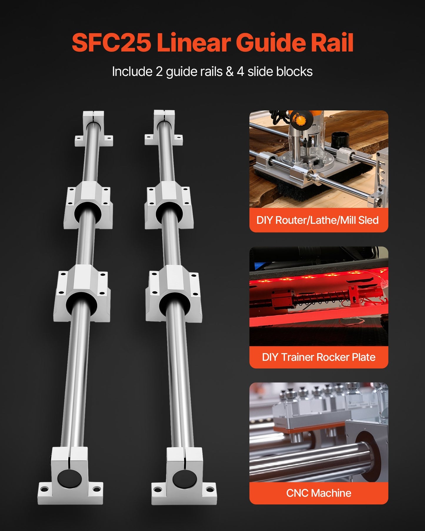 Linear Rail Kit 1000mm with 4 Slide Blocks for CNC, Milling, Engraving Machines