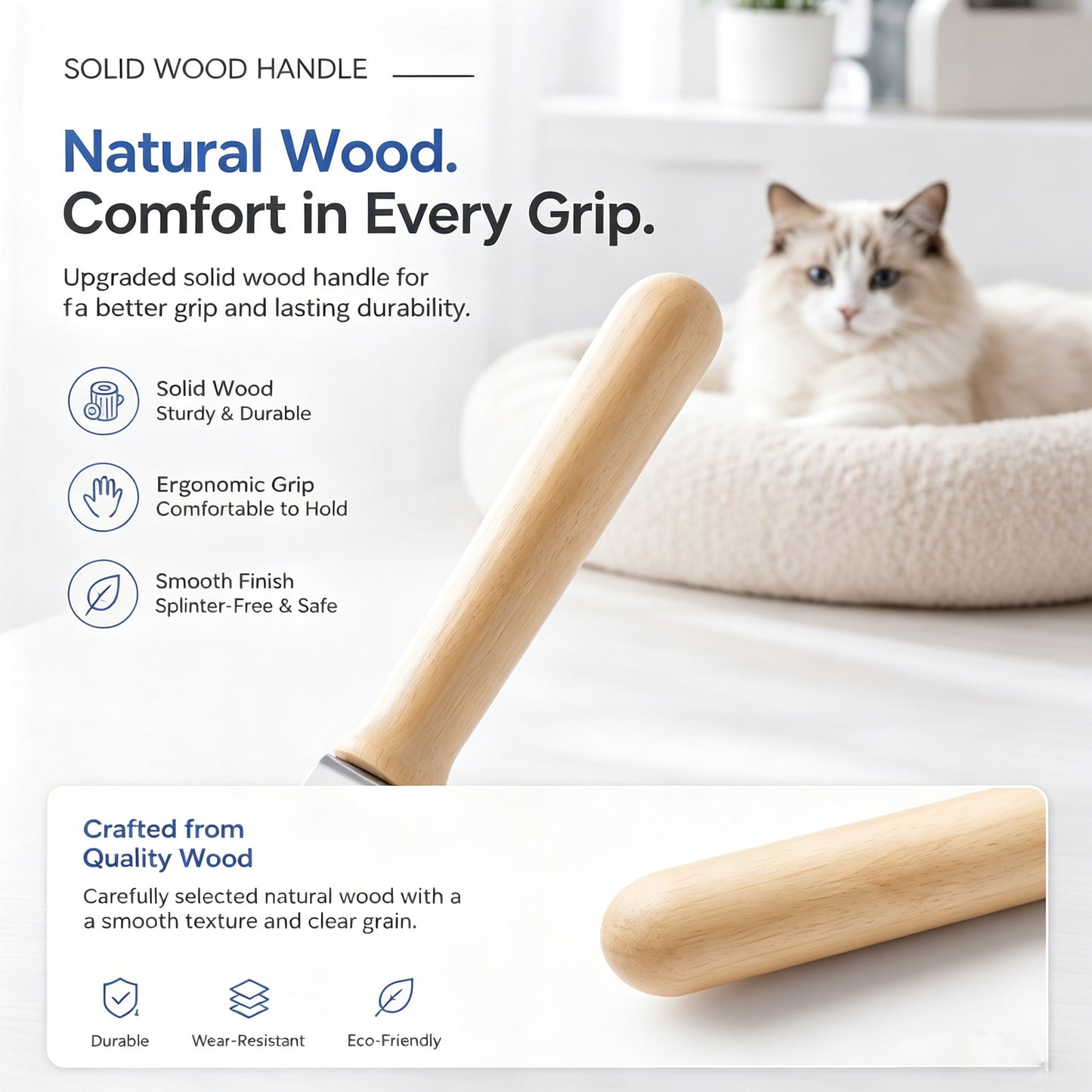 Stainless Steel Cat Litter Scoop with Mesh Sifter & Wooden Handle - Heavy Duty