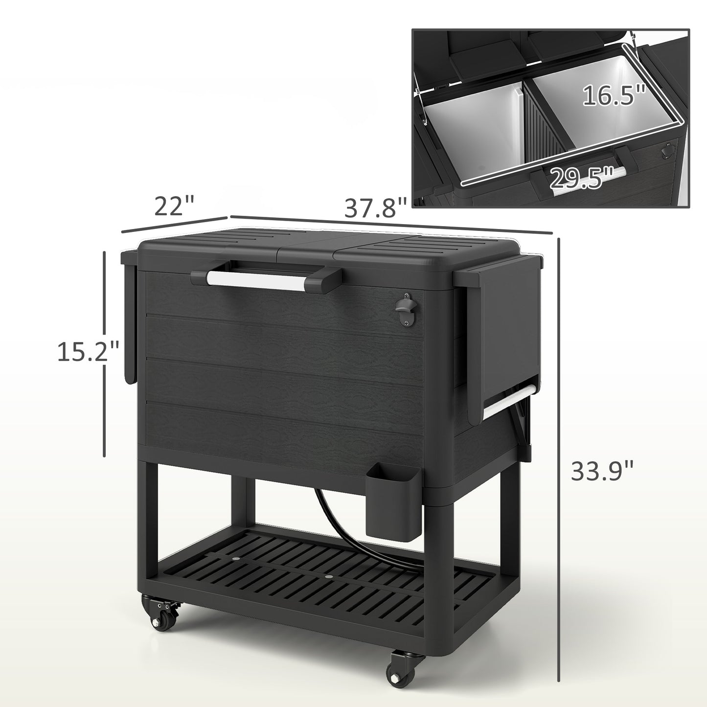 104 Quart Outdoor Cooler Cart with Bottle Opener & Wheels - Black