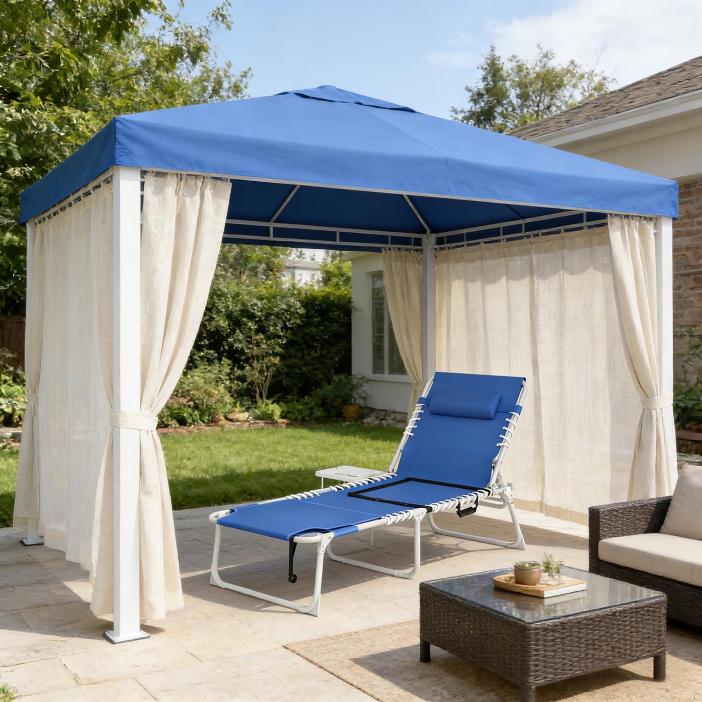 Navy Blue Pool Lounge Chair with Face Hole & Side Table