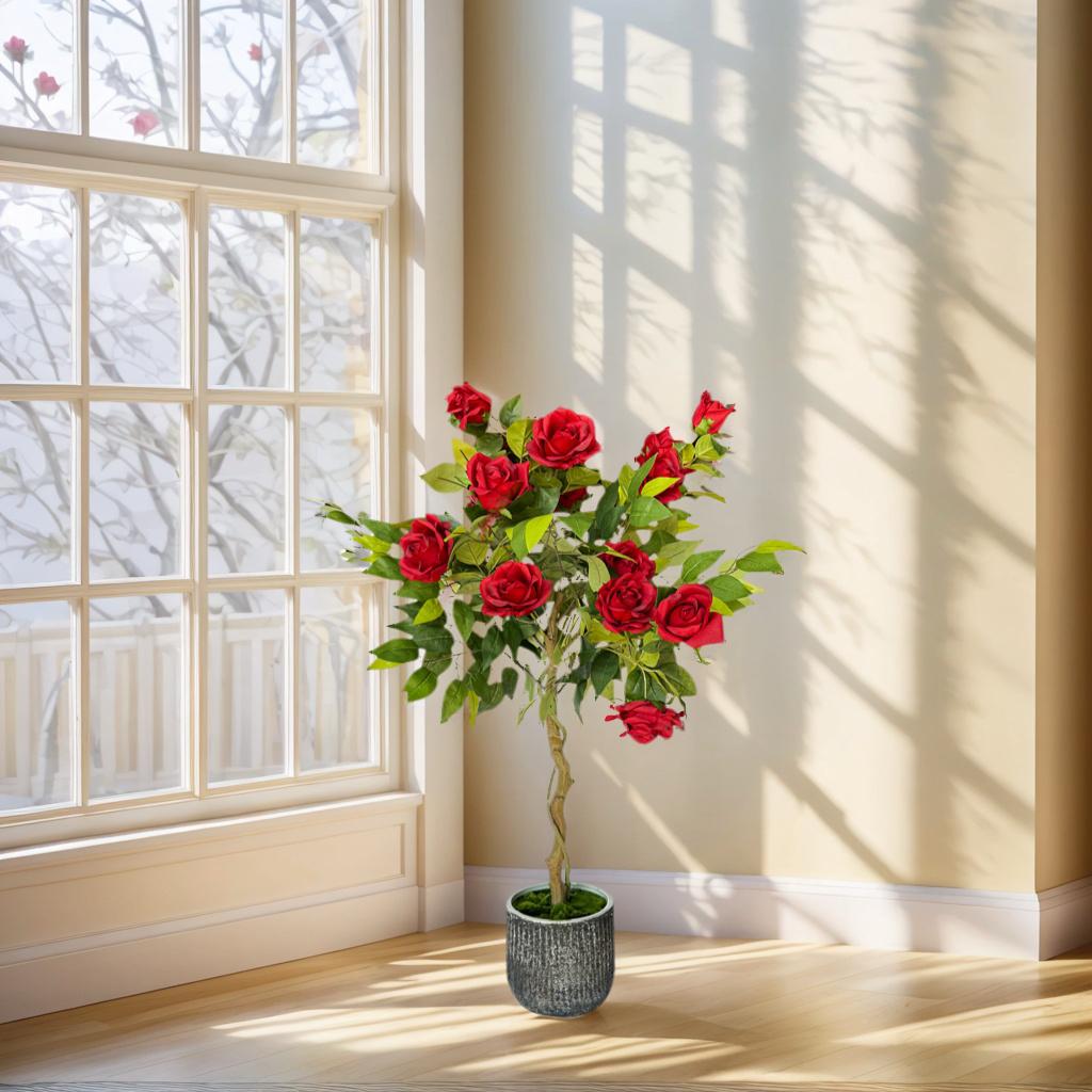 Artificial Rose Tree in Ceramic Pot - Indoor Home Decor