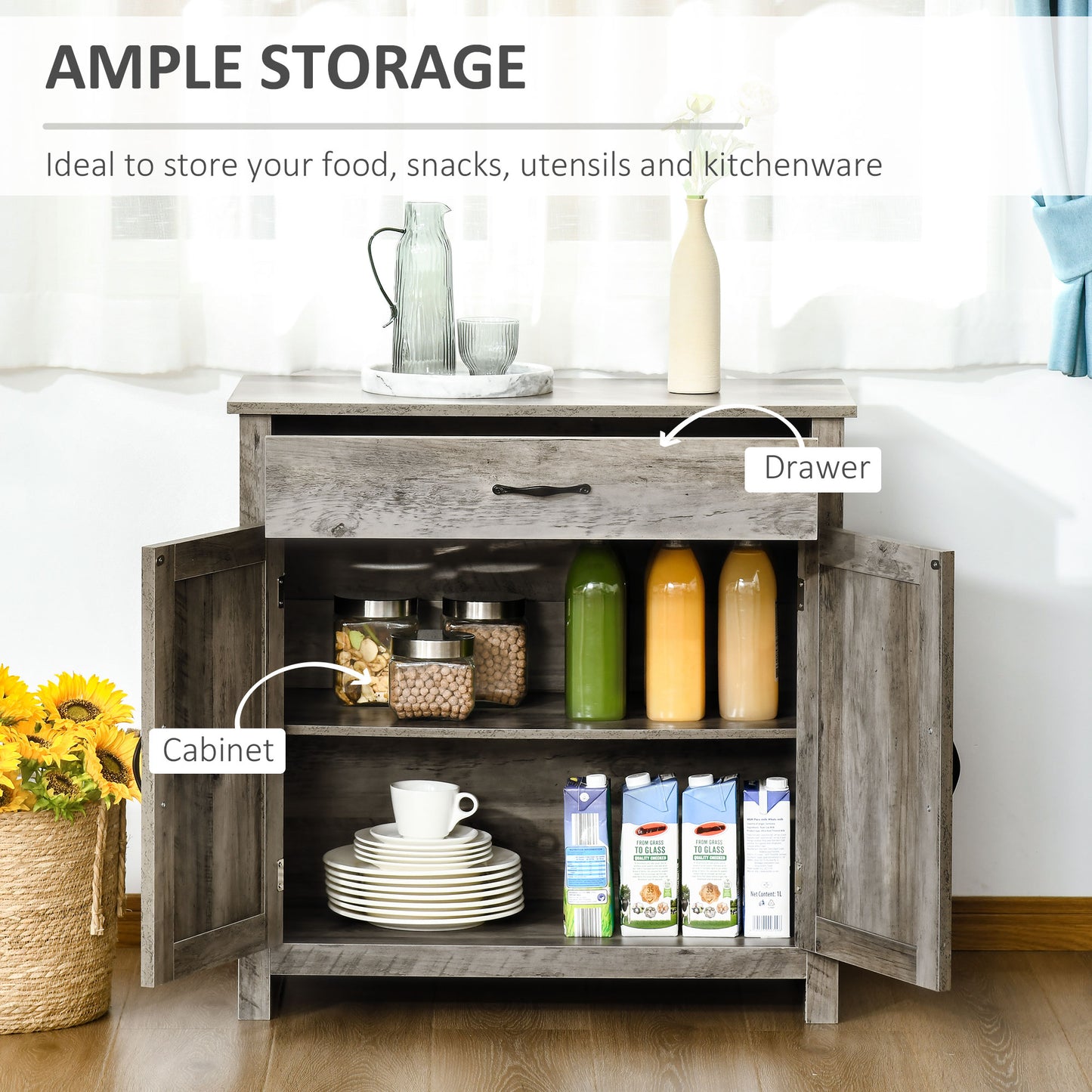 Farmhouse Buffet Cabinet with Barn Doors and Storage - Gray
