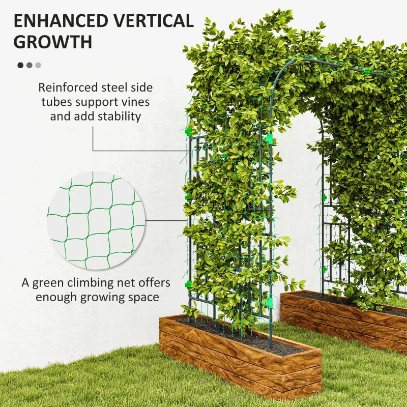 8 FT Tall Metal Garden Arch Trellis with Climbing Net for Plants - Black