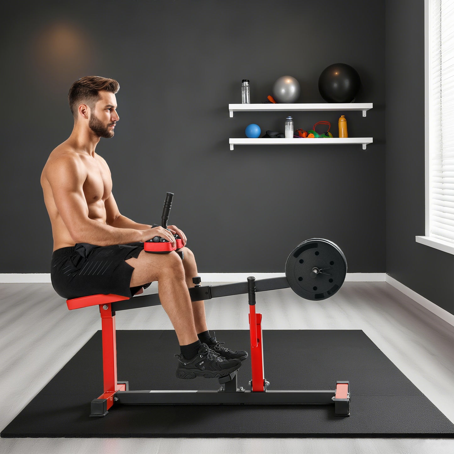 Adjustable Seated Calf Raise Machine - Red Steel Frame