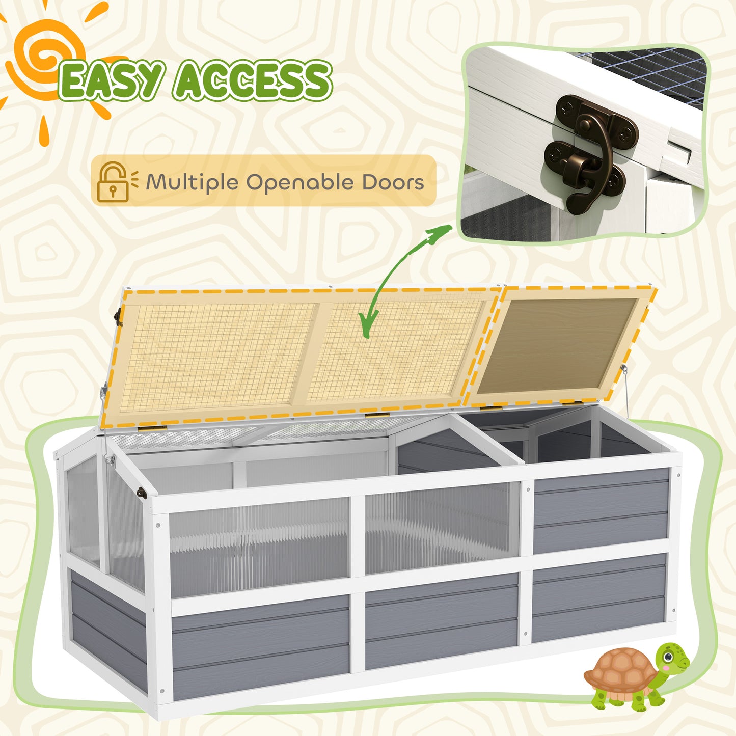 Wooden Tortoise Habitat Outdoor with Bottomless Design Doors Windows for Small Animals