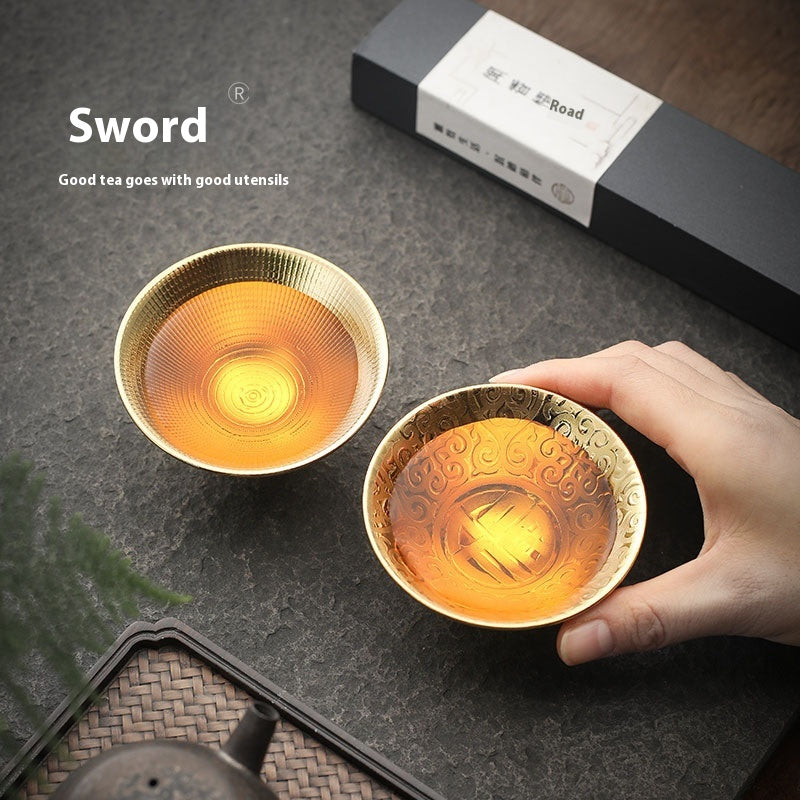 Ceramic Tea Cup Gilding Temmoku Style Tea Bowl for Kung Fu Tea Set - Xiangyun Color