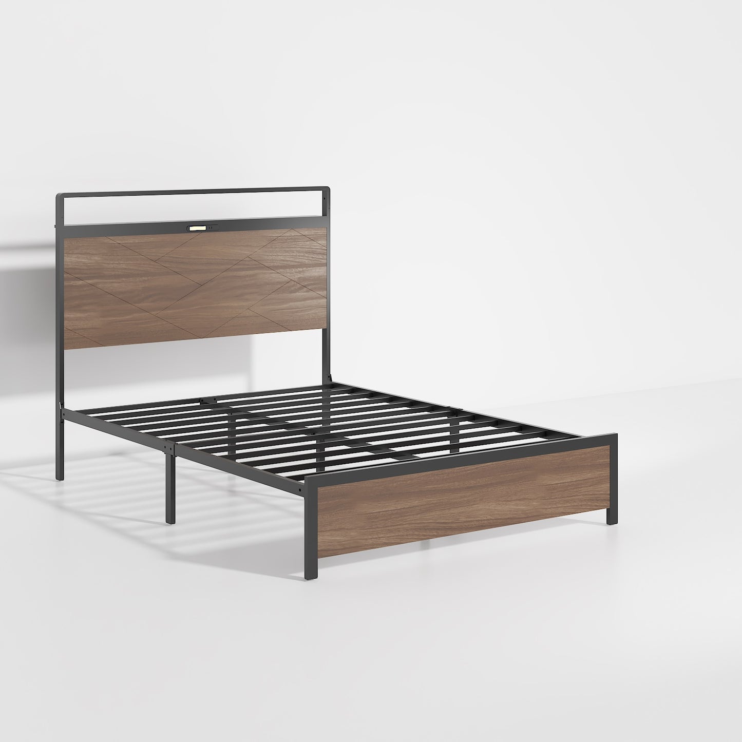 Full Metal Bed Frame with LED Headboard & USB Charging - Antique Gray