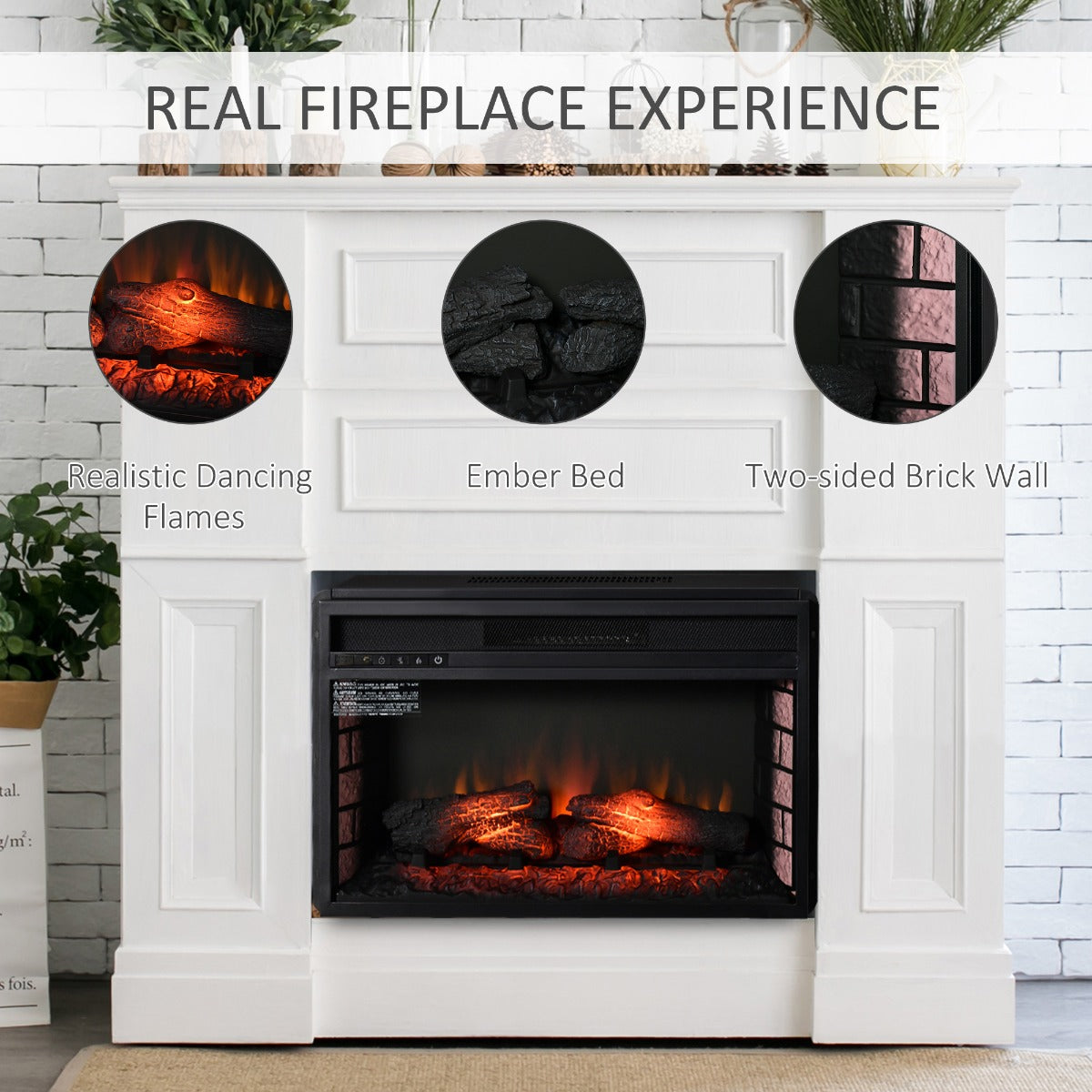 27-Inch Electric Fireplace Insert with Realistic Log Flame, Remote, 1400W Black