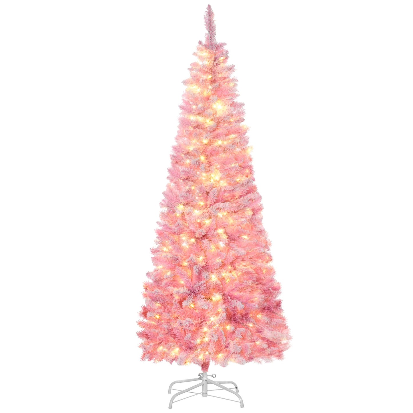 6 Foot Pink Snow Flocked Artificial Christmas Tree - Prelit with LED Lights