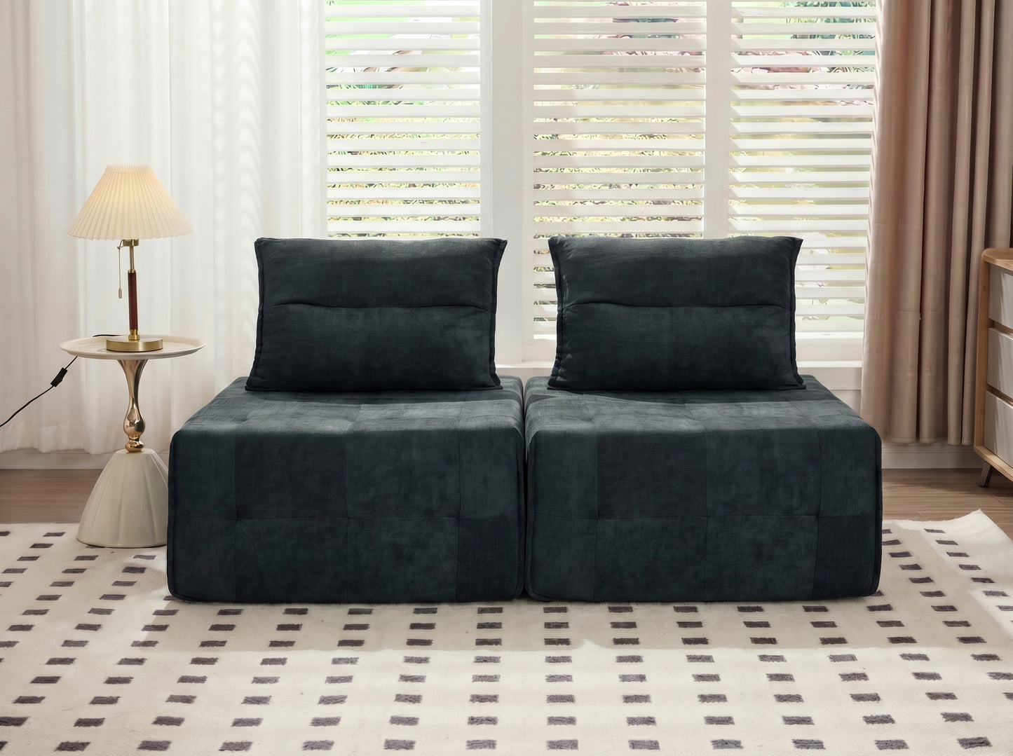 Deep Seat Modular Sectional Sofa with Adjustable Backrest - Black