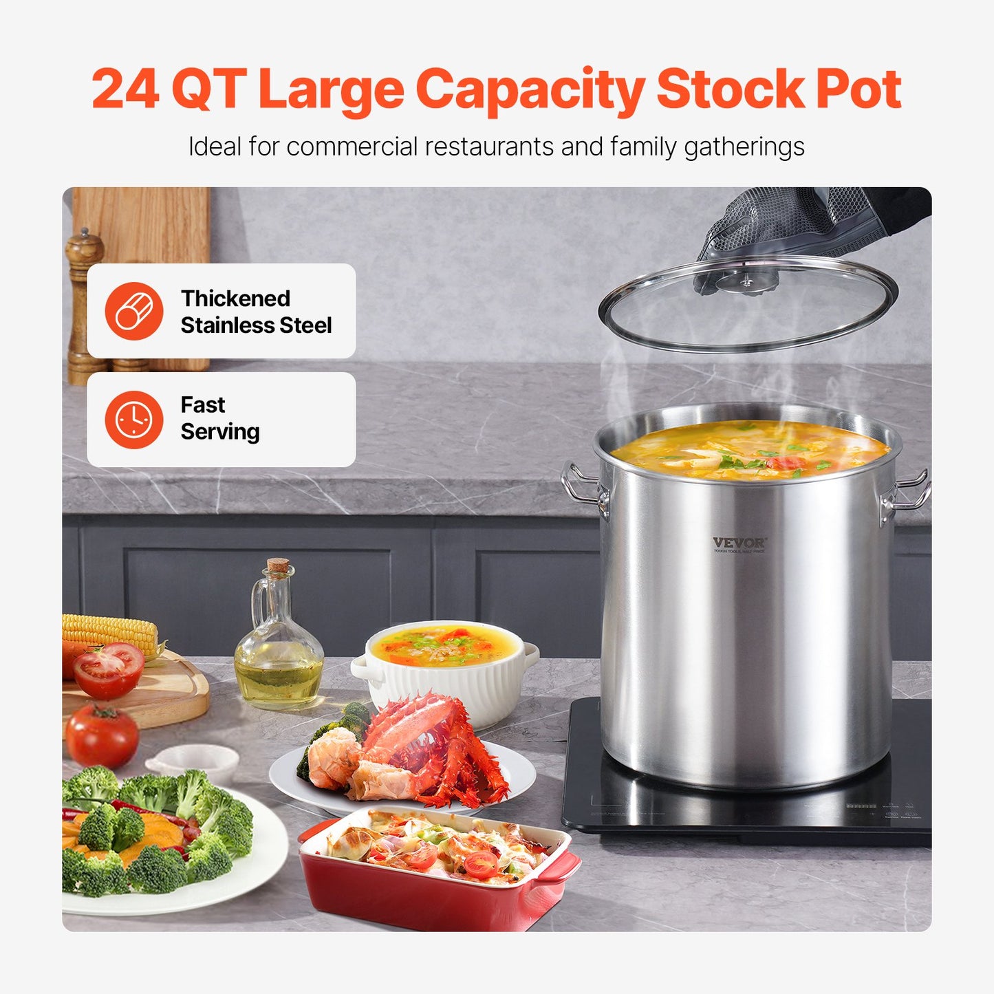 24QT Stainless Steel Stockpot with Lid - Large Cooking Pot