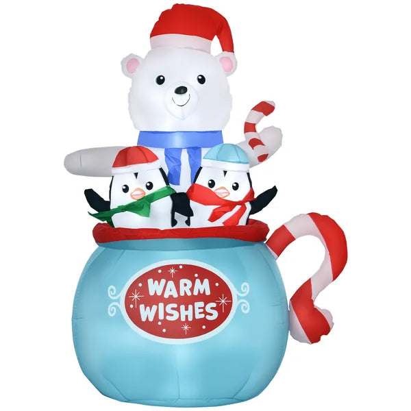 Inflatable Christmas Decoration - Polar Bear & Penguin in Cup