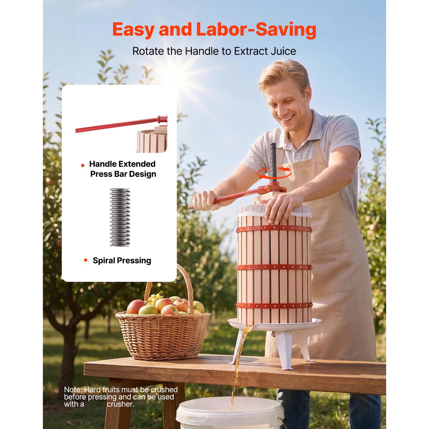 Fruit Wine Press 7.93Gal Manual Juicer with Wooden Basket & Filters
