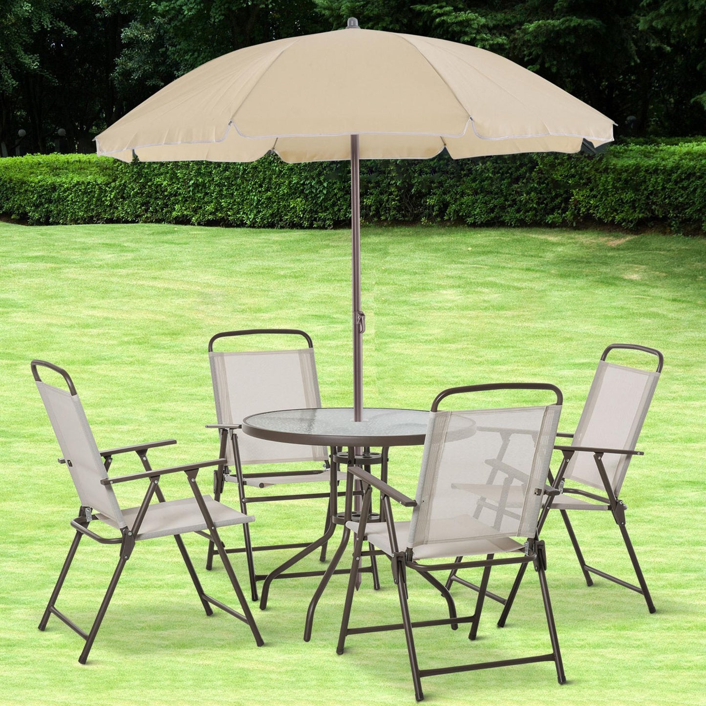 6-Piece Patio Dining Set for 4 with Umbrella - Beige