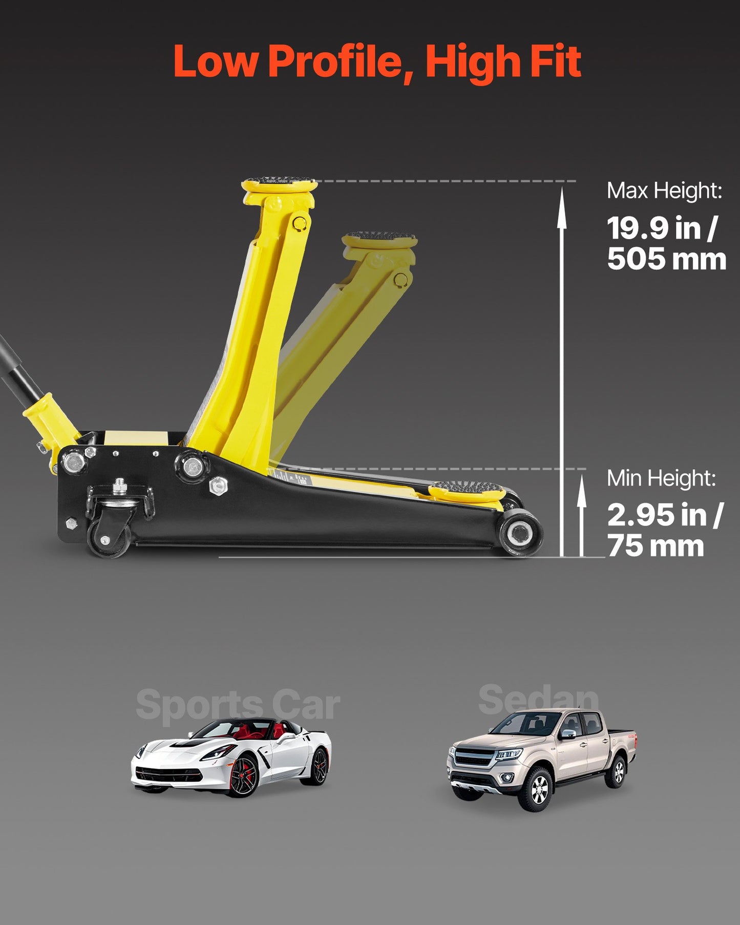 2 Ton Hydraulic Floor Jack for Cars - Low Profile Steel Trolley Lift with Dual Pistons