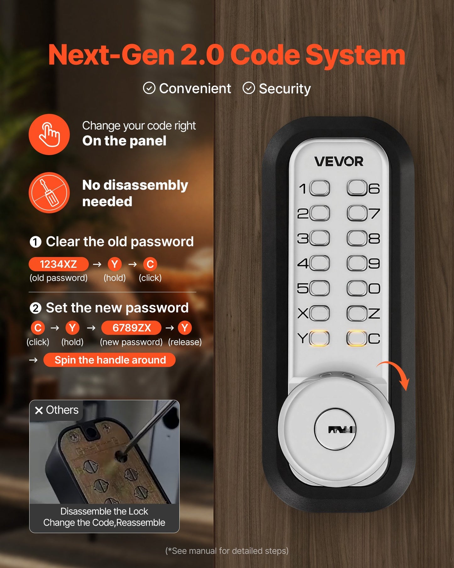 Mechanical Keyless Door Lock for Garden Gates - 4-7 Digit Code, Auto Lock, Black