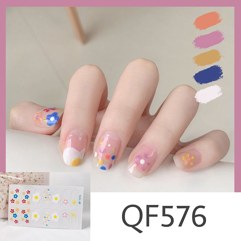 Waterproof Nail Art Stickers - 14pcs Durable Eco-Friendly Decals for Nails