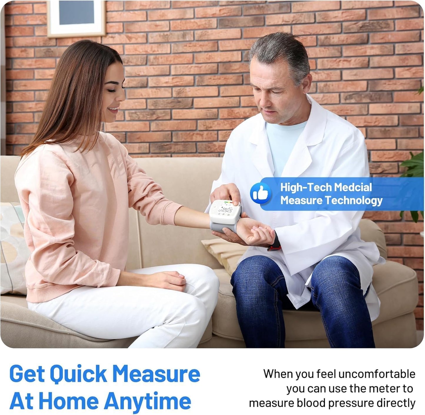 Automatic Wrist Blood Pressure Monitor - Rechargeable Voice Broadcast Cuff