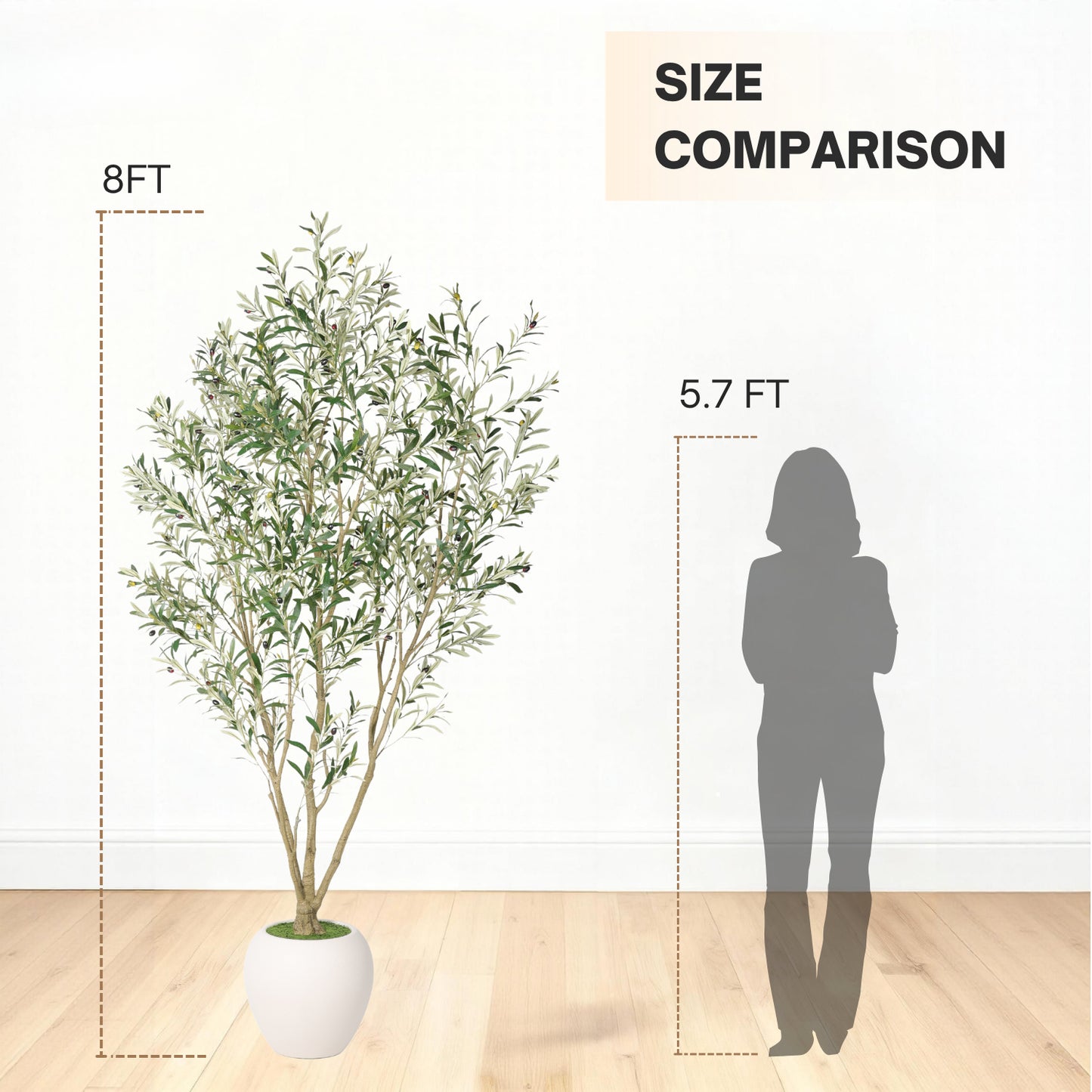 8FT Artificial Olive Tree with Modern White Planter - Indoor & Outdoor