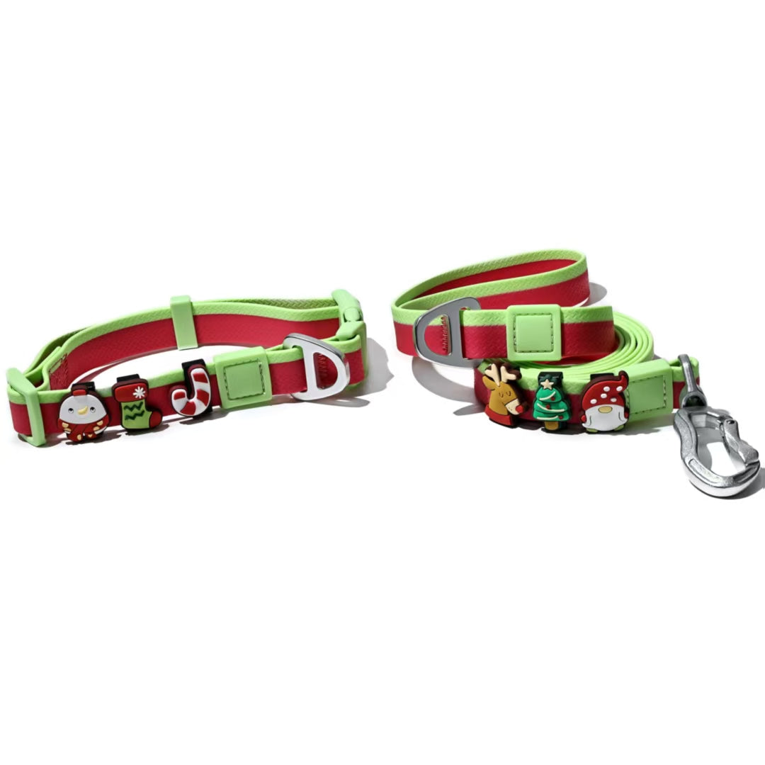 Dual-Color Embossed Pet Leash Set with DIY Accessories - Waterproof & Durable