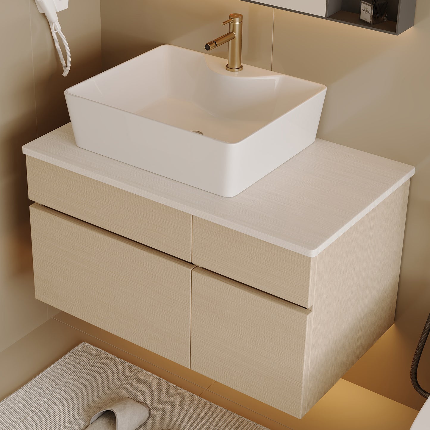 31.5-Inch Floating Bathroom Vanity with Ceramic Sink - White