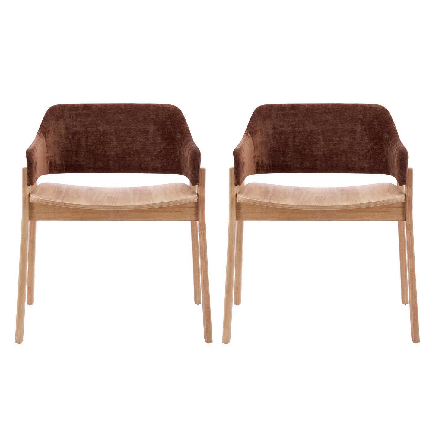 Upholstered Dining Chairs Set of 2 - Brown Fabric & Rubber Wood