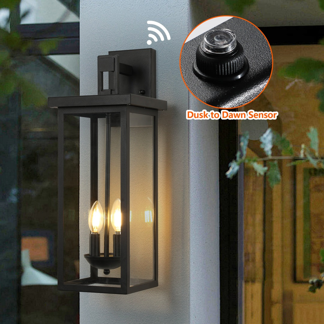 Outdoor Wall Lantern with Dusk to Dawn Sensor - Matte Black