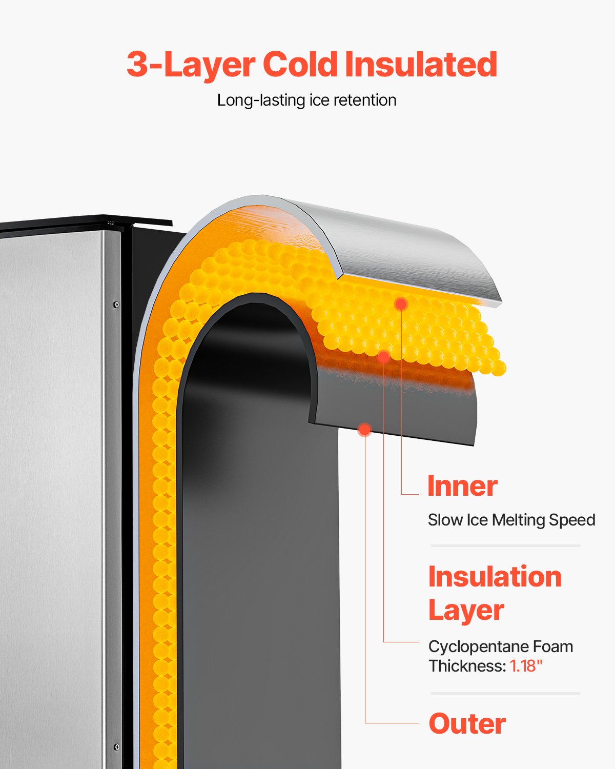 Undercounter Ice Maker 80 Lbs/Day Built-In with Reversible Door - Kitchen Appliance