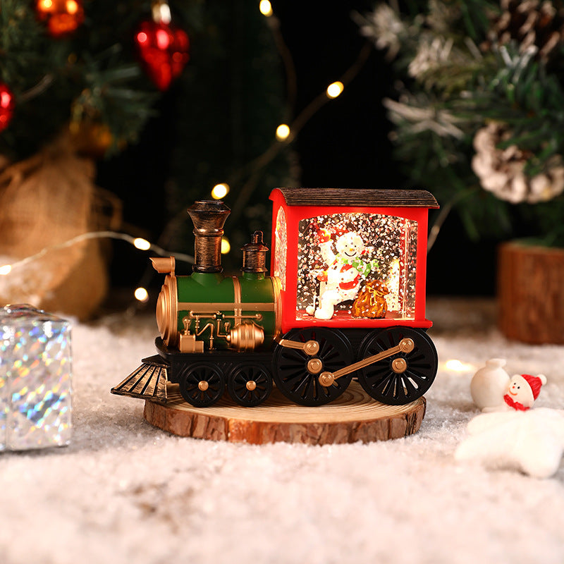 Christmas Santa Claus Water Injection Watering Brush LED Night Light Gold Train Decoration