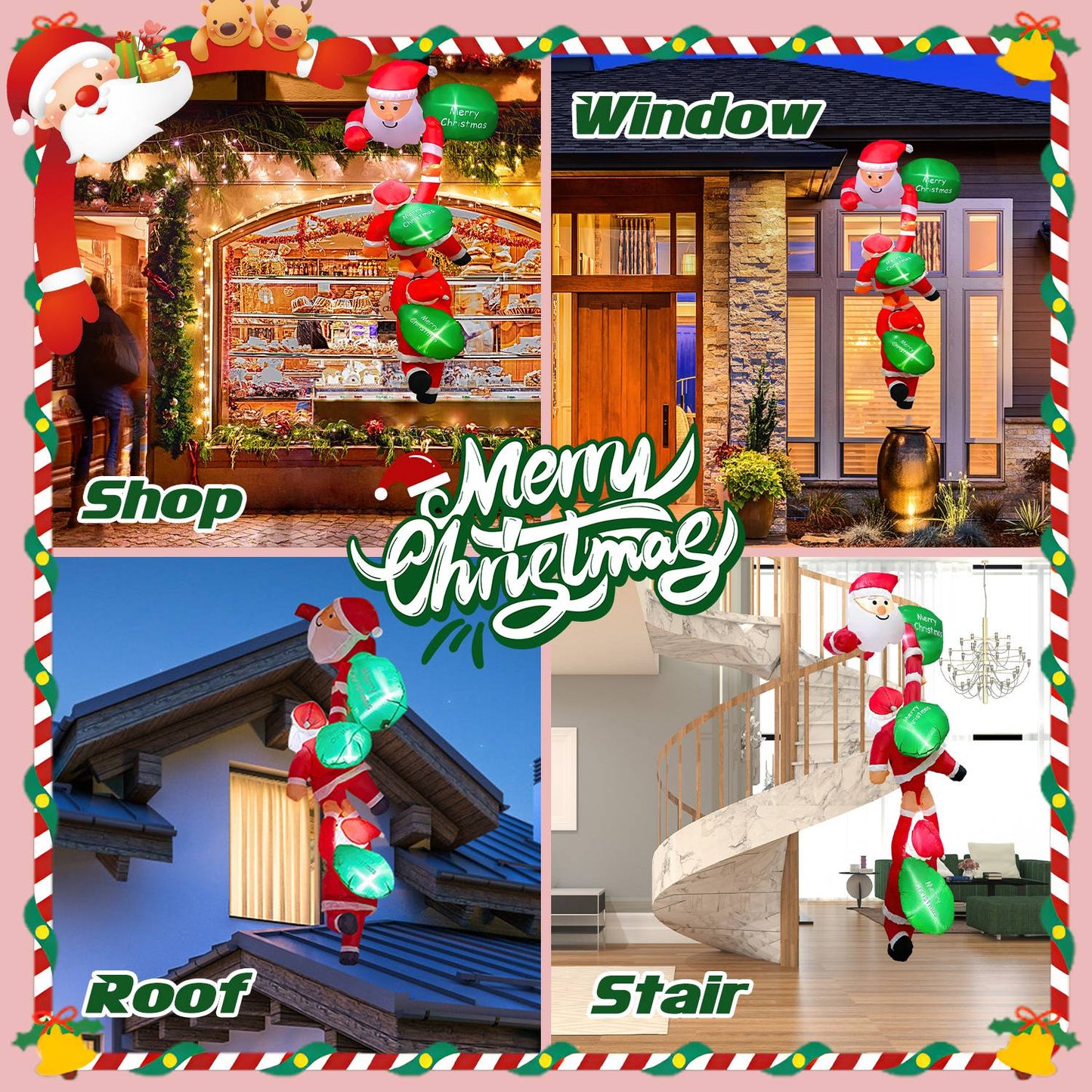 8FT Inflatable Santa Claus with LED Lights - Christmas Decoration