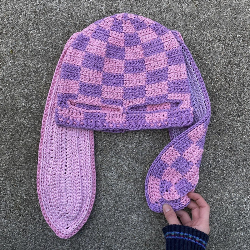 Knitted Rabbit Ear Mask Hat - Funny One-Eye Exposed Horn Thermal & Windproof
