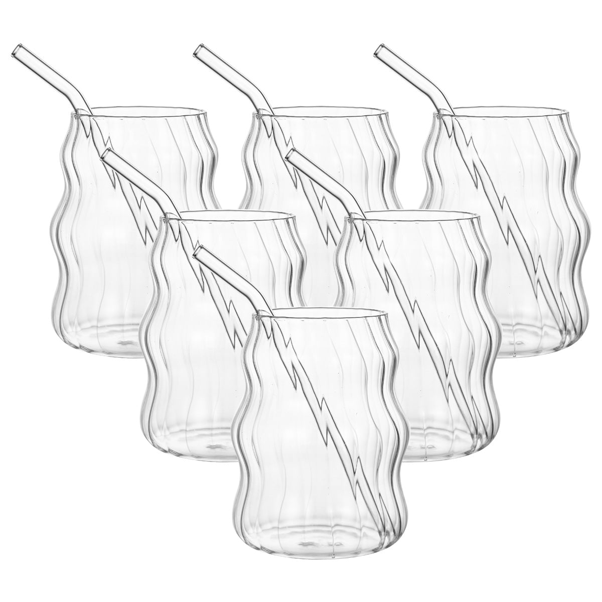 19 Ounce Glass Straw Cups - Set of 6 for Coffee, Juice, Tea